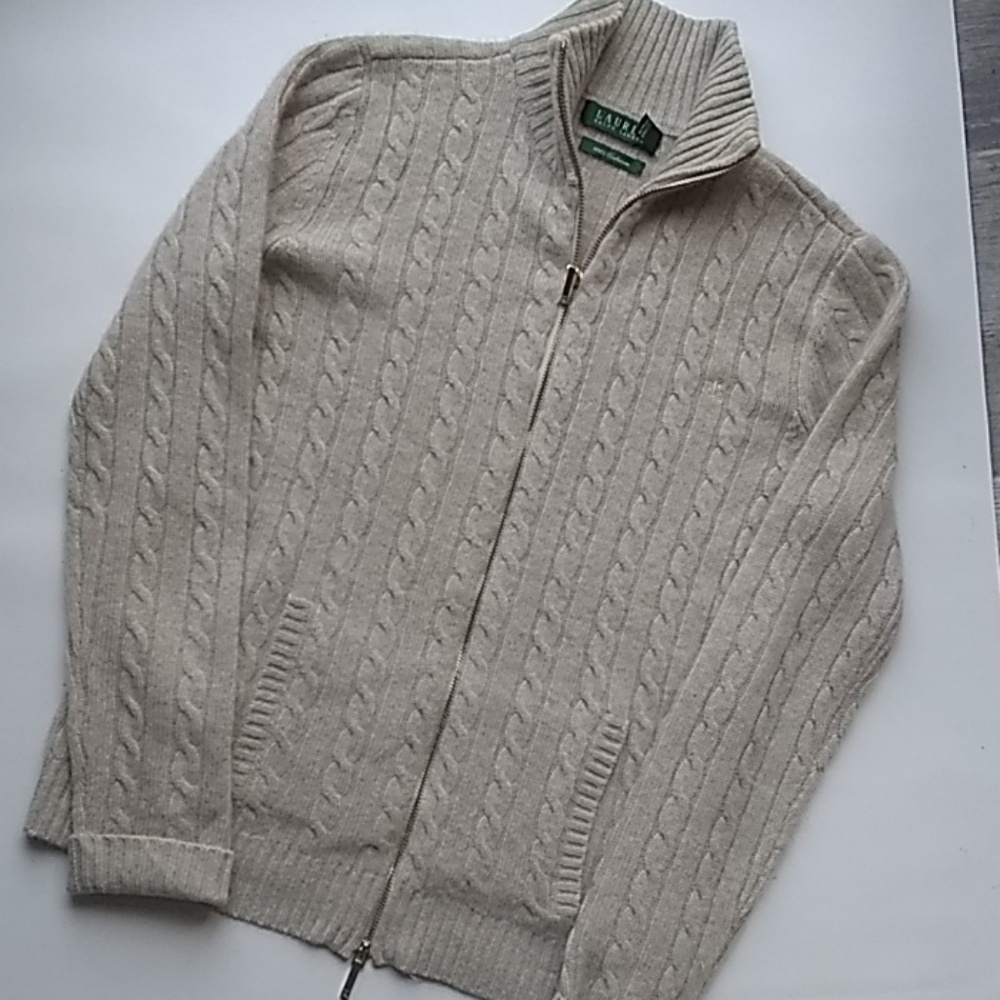 Ralph Lauren cashmere cable-knit  zip front